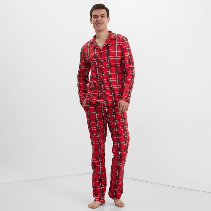 Пижама мужская: рубашка, брюки KAFTAN «Клетка», красная — фото 3