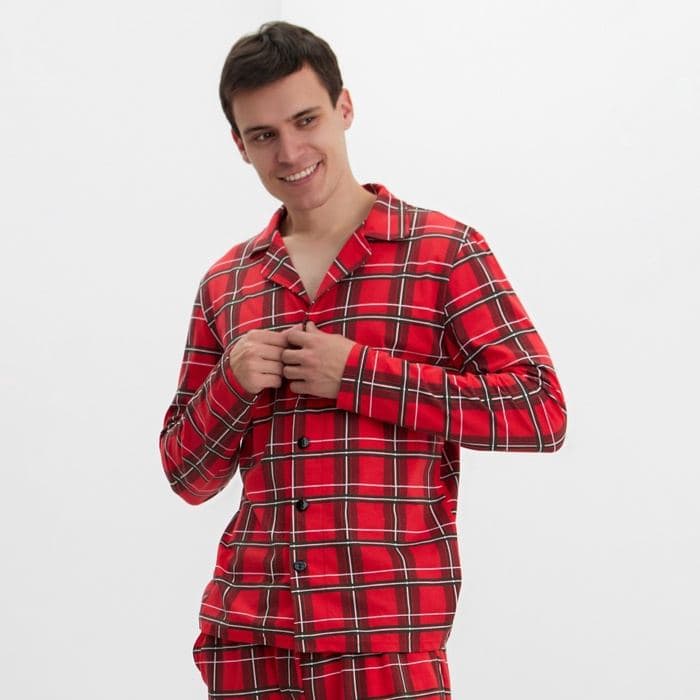 Пижама мужская: рубашка, брюки KAFTAN «Клетка», красная — фото 4