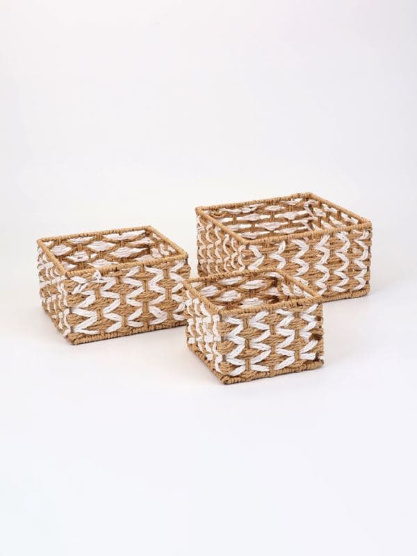 Набор корзин «Айка» 3 шт.: 15×10, 19×11, 22×12 см, бумага, бежевые, квадратные — фото 1