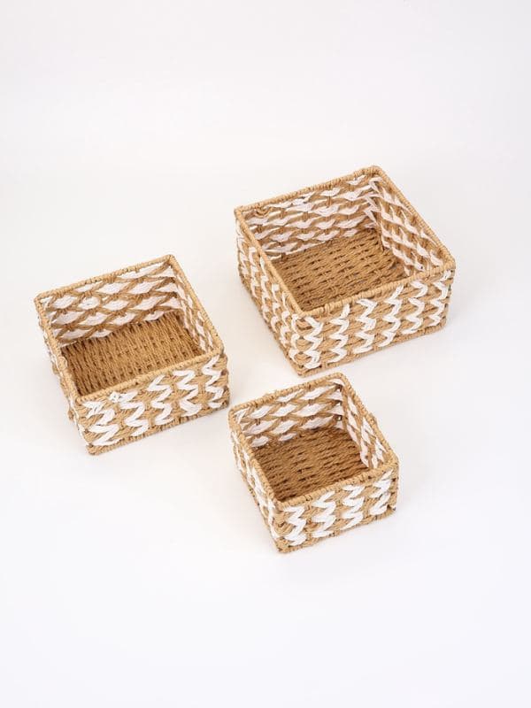 Набор корзин «Айка» 3 шт.: 15×10, 19×11, 22×12 см, бумага, бежевые, квадратные — фото 2