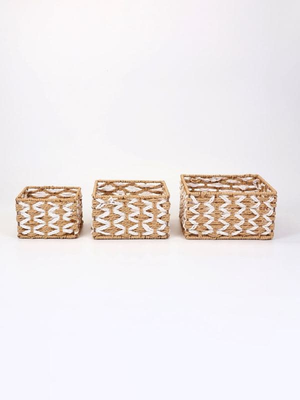 Набор корзин «Айка» 3 шт.: 15×10, 19×11, 22×12 см, бумага, бежевые, квадратные — фото 3