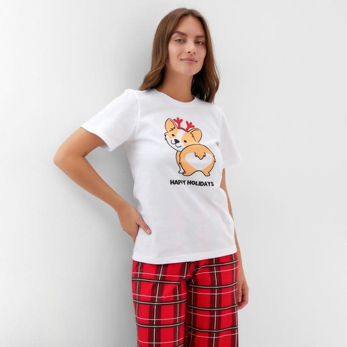 Пижама новогодняя женская: футболка, брюки, KAFTAN «Корги» — фото 2