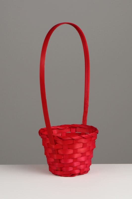 Корзина плетёная для хранения, 13×13×9.5 см, ручка h=21 см, бамбук, красная — фото 3