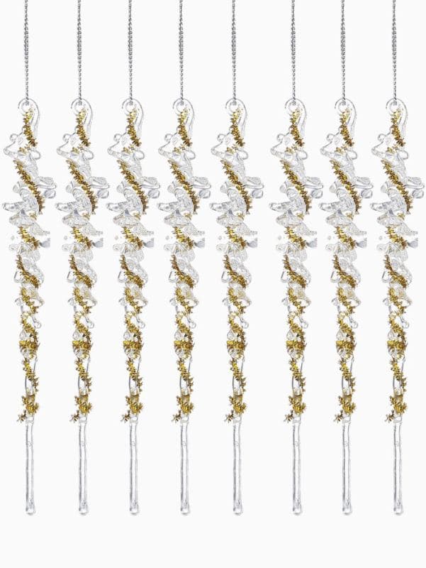 Ёлочные игрушки 8 шт. «Зимнее волшебство. Созвездие» пластик, сосулька, 15×1.5 см, с золотом — фото 2