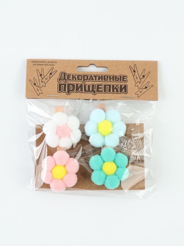 Прищепки декоративные «Цветочки», с веревкой — фото 4