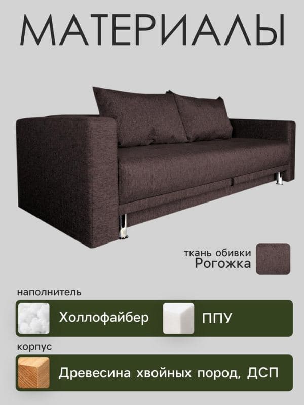 Диван прямой NEXT, c подлокотниками, механизм еврокнижка, обивка рогожка, цвет баклажан — фото 3