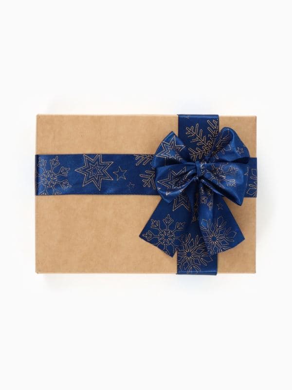 Лента атласная с тиснением «Снежинки», 40 мм, 23±1 м, тёмно-синяя — фото 2