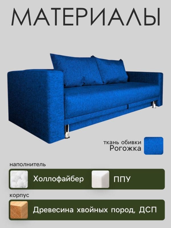 Диван прямой NEXT, c подлокотниками, механизм еврокнижка, обивка рогожка, цвет океан — фото 3