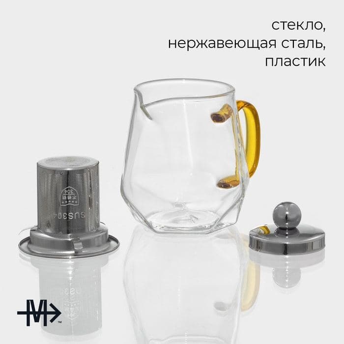 Заварочный чайник Magistro «Льдинка», 300 мл, металлическое сито, стекло — фото 2
