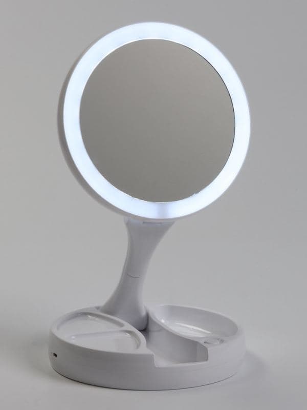 Зеркало настольное с подсветкой KZ-09, 30×16×16 см, увеличение × 10, USB, белое — фото 4
