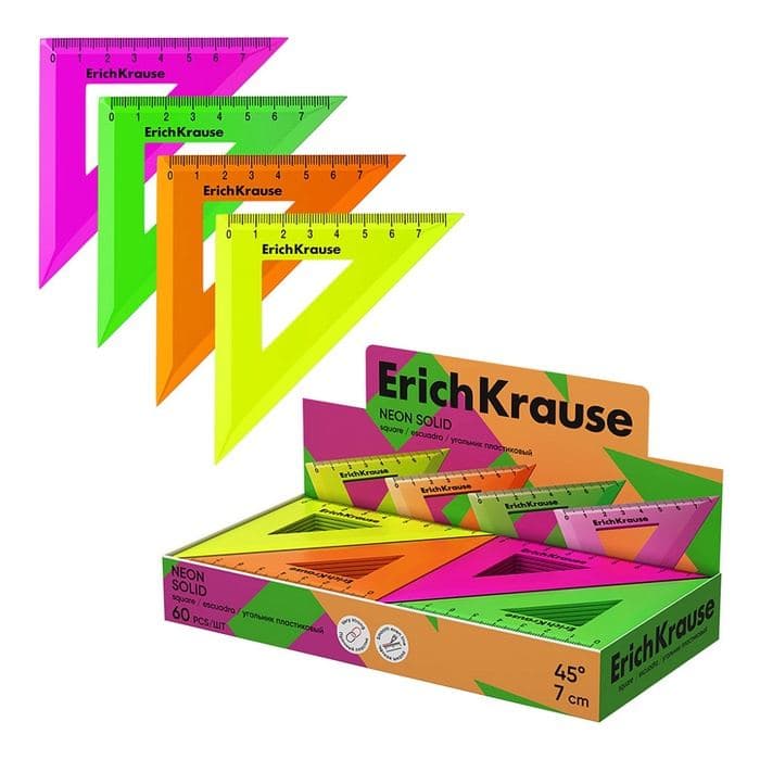 Линейка-треугольник пластиковый ErichKrause. Neon Solid, 7 см, 45°, МИКС — фото 2