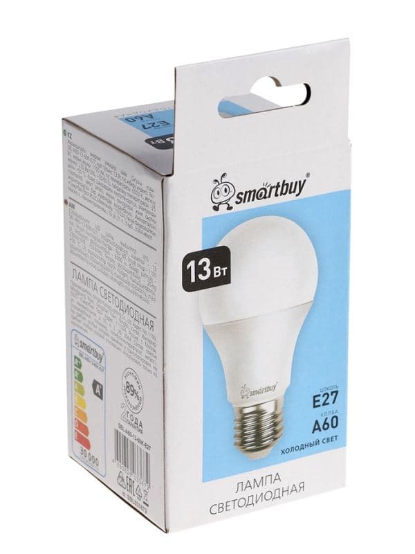 Лампа светодиодная Smartbuy, E27, A60, 6000К, свечение холодное белое — фото 2