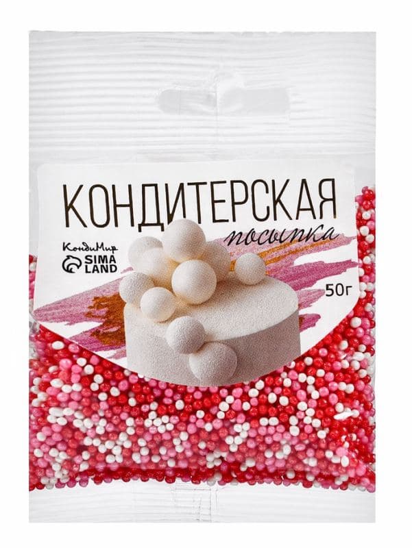 Посыпка кондитерская с мягким центром «Бисер» розовый, красный, серебро, 50 г — фото 4
