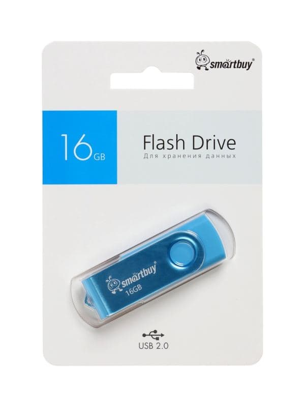Флешка Smartbuy Twist, 16 ГБ, USB 2.0, чтение до 25 Мб/с, запись до 15 Мб/с, синяя — фото 3
