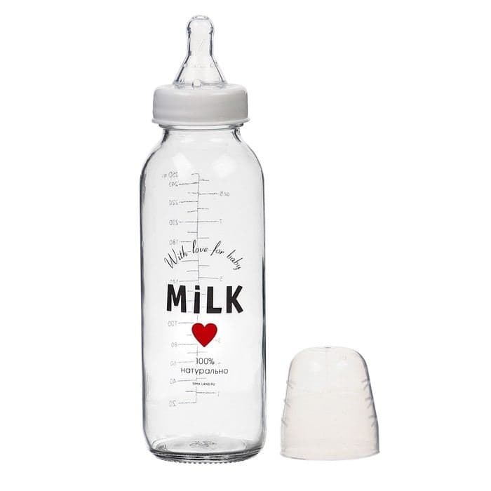 Бутылочка для кормления M&B Milk, классическое горло, от 3 мес., 250 мл., стеклянная — фото 4