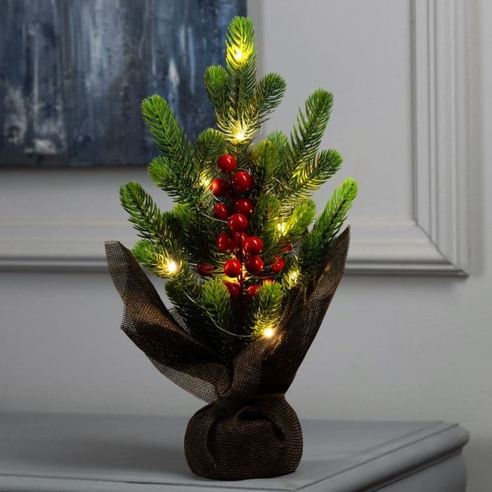 Фигура светодиодная «Ель и ягоды» 34×18×18 см, 10 LED, батарейки AG13×3 (в комплекте), свечение тёплое белое — фото 3