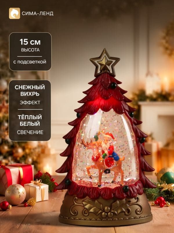 Светодиодная фигура «Дед Мороз на олене» 9×15×4 см, пластик, от батареек АААх2, свечение тёплое белое — фото 1