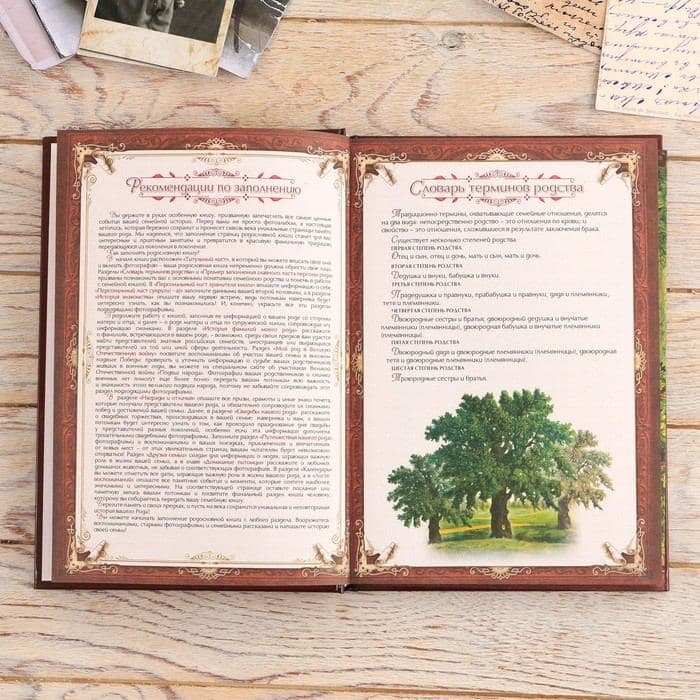 Родословная книга в шкатулке с пером и чернильницей «Древо», 56 листов, 26×24×7 см — фото 4