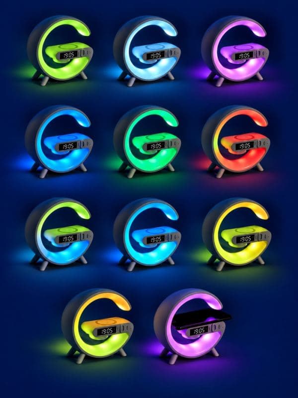 Колонка портативная - ночник G63, Bluetooth, беспроводная зарядка, часы, RGB-подсветка, 15 Вт, 1800 мАч, белая — фото 3