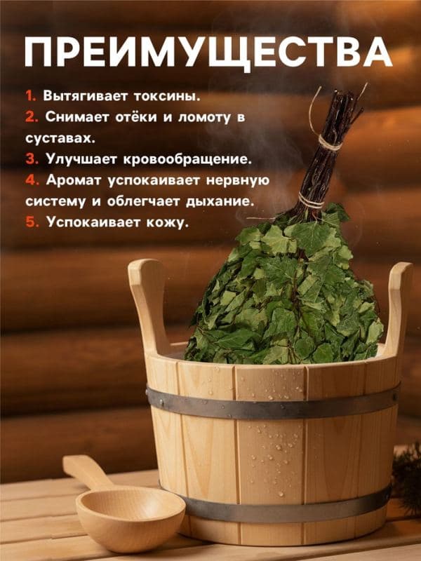 Веник для бани, берёзовый, в упаковке — фото 2