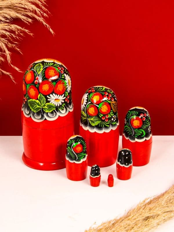 Матрёшка деревянная «Ягодка», чёрный платок, 7-кукольная, 22 см, МИКС — фото 2