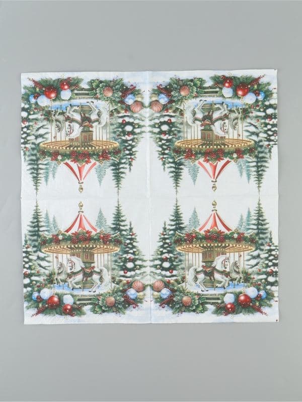 Салфетки новогодние бумажные «Снежная карусель», 33×33, 3 слоя, 20 шт. — фото 4