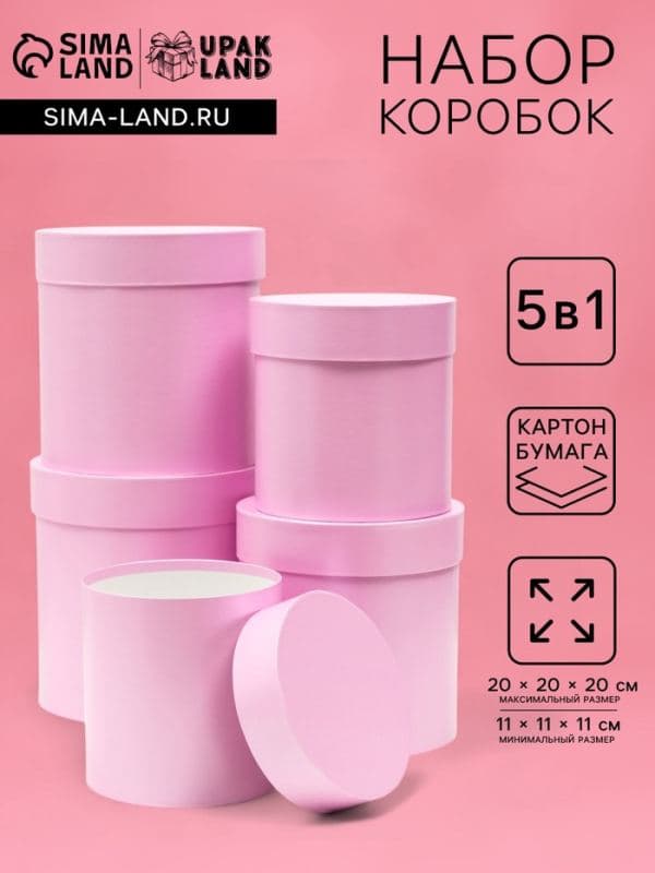 Набор шляпных подарочных коробок 5 в 1 «Сирень однотонный»,20×20×20‒11×11×11 см — фото 1