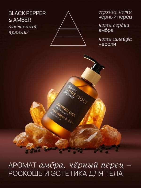 Подарочный набор гель для душа и лосьон, 2 шт. × 250 мл, аромат Black pepper, laPOETIQUE — фото 3