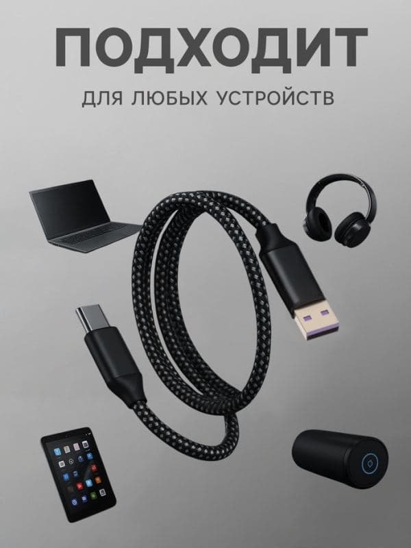 Кабель Type-C - USB, магнитный, 3 А, 60 Вт, с оплёткой, чёрный — фото 2