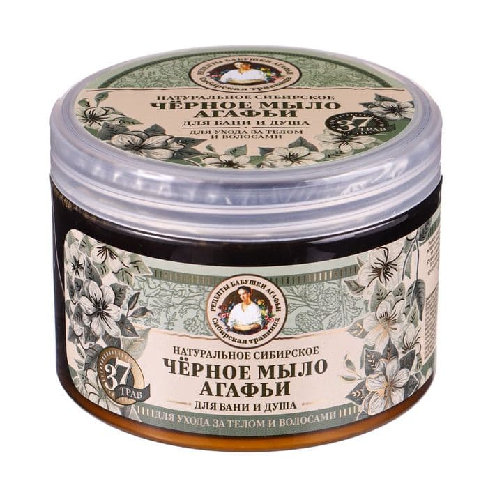 Мыло для бани черное Рецепты бабушки Агафьи для ухода за телом и волосами, 500 мл — фото 4