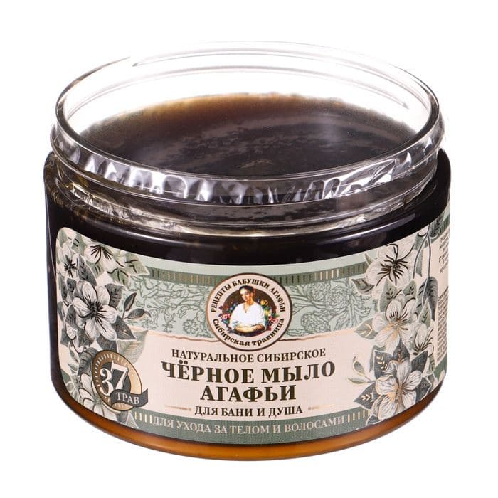Мыло для бани черное Рецепты бабушки Агафьи для ухода за телом и волосами, 500 мл — фото 5