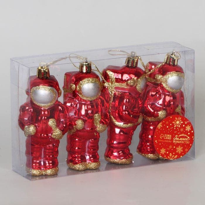 Ёлочные игрушки 4 шт. «Космонавт», 4.5×10.5 см, красное — фото 3