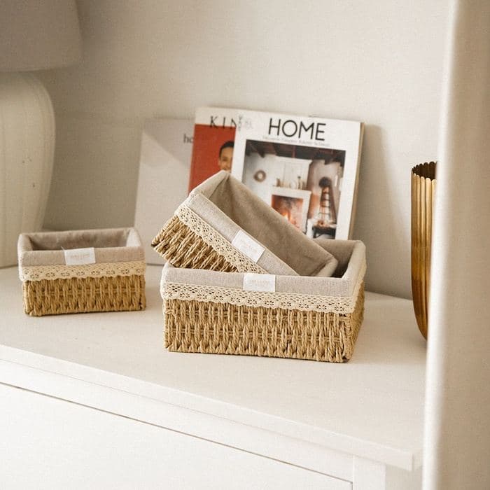 Корзины для хранения SL Home, плетёные, ручной работы, 3 шт.: 18×12×9,5, 22×16.5×10,5, 26×20×11.5 — фото 5