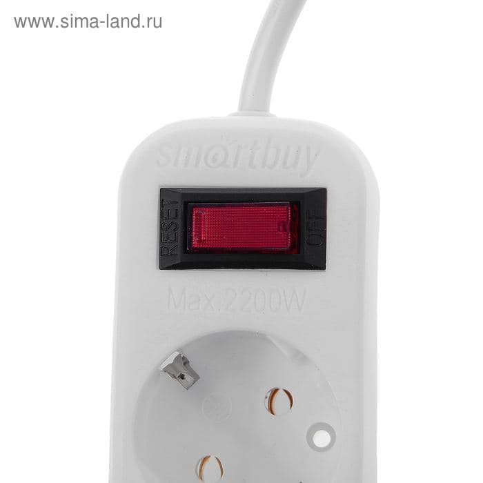 Сетевой фильтр Smartbuy, 5 розеток, 5 м, 10 А, 2200 Вт, с заземлением, белый — фото 2