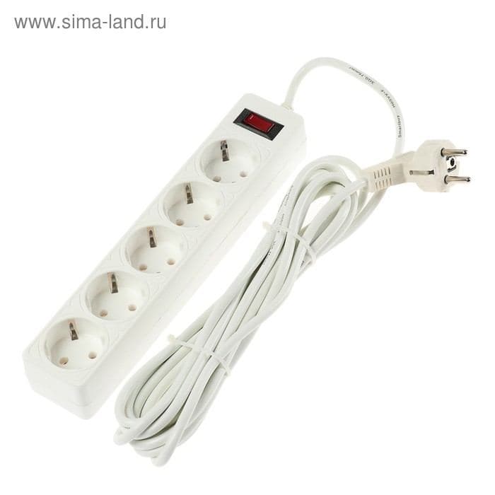 Сетевой фильтр Smartbuy, 5 розеток, 5 м, 10 А, 2200 Вт, с заземлением, белый — фото 3