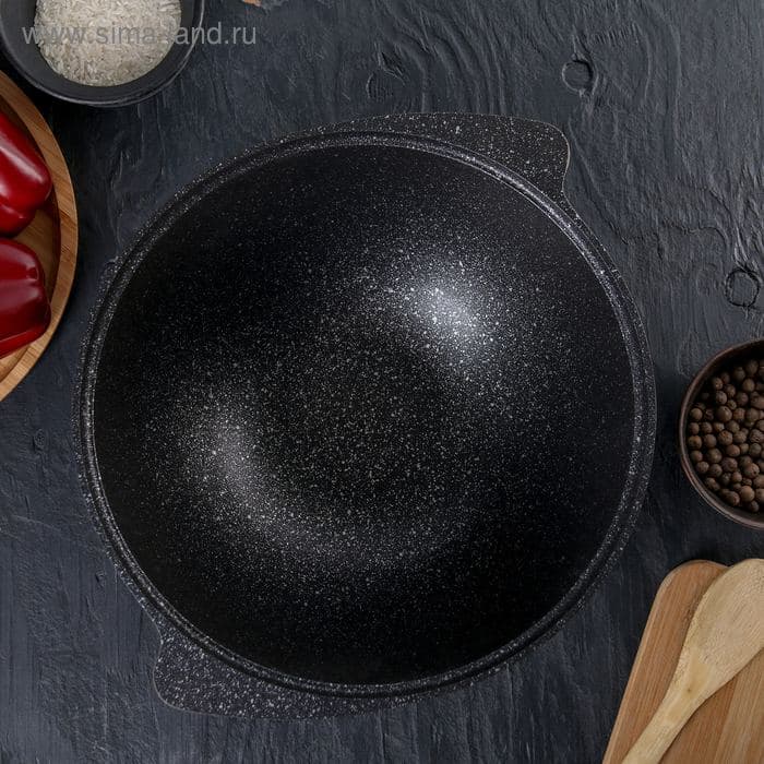 Казан KUKMARA, 3.5 л, литые ручки, антипригарное покрытие, стеклянная крышка, литой алюминий, серый — фото 2