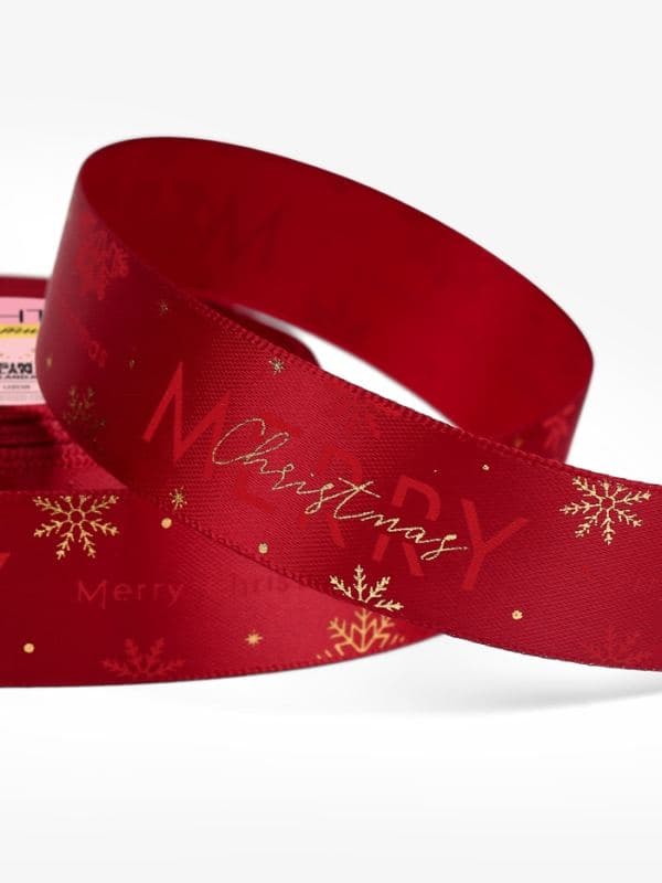 Лента атласная Merry Christmas, новогодняя, 25 мм, 23±1 м, красная — фото 2