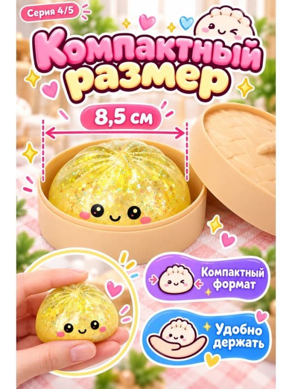 Мялка «Пельмень» с блестками, 8.5 см, в коробочке, с мальтозой, цвет МИКС — фото 4