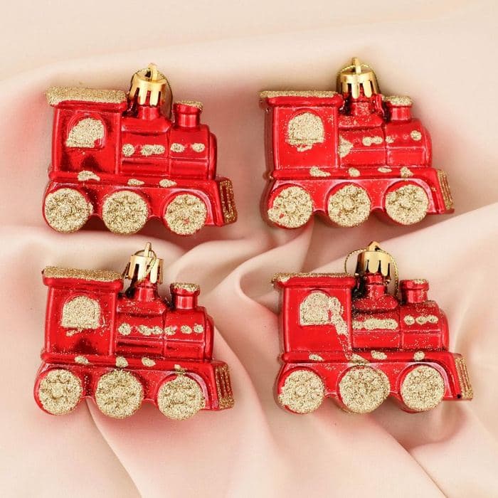 Ёлочные игрушки 4 шт. «Паровозик», 6.5×4.5 см, красно-золотой — фото 2