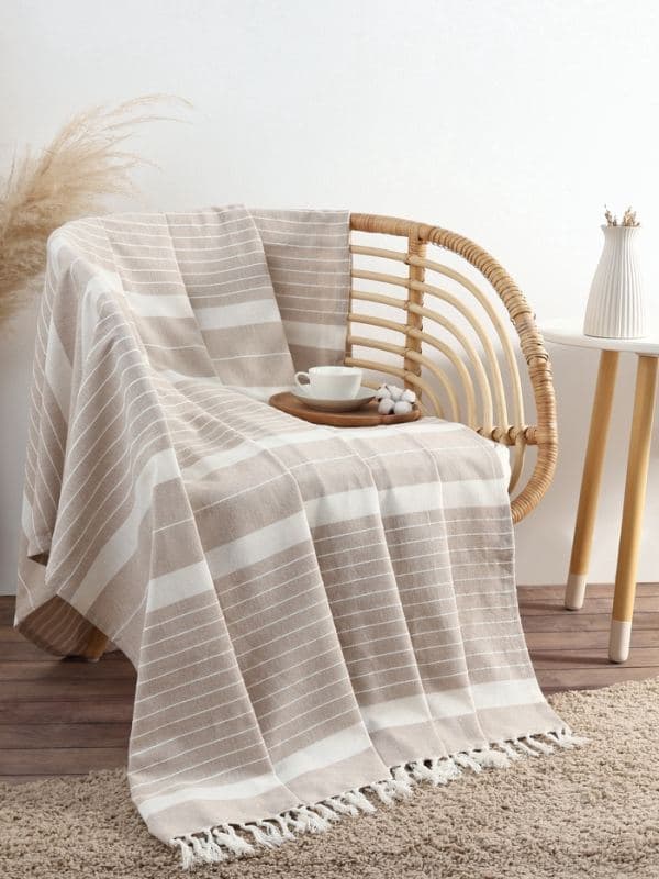 Плед «Этель» Beige stripe, хлопок 100%, бежевый — фото 4