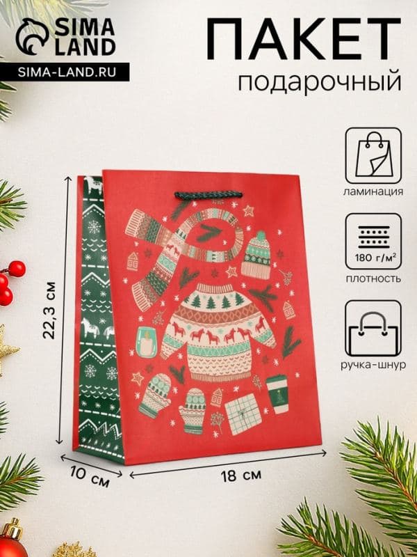 Пакет подарочный новогодний ламинированный, «Новый год», 18×10×22.3 см — фото 1