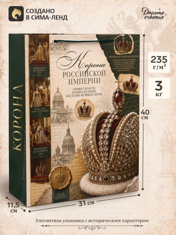 Пакет подарочный «Корона Российской империи», 31×40×11.5 см — фото 1
