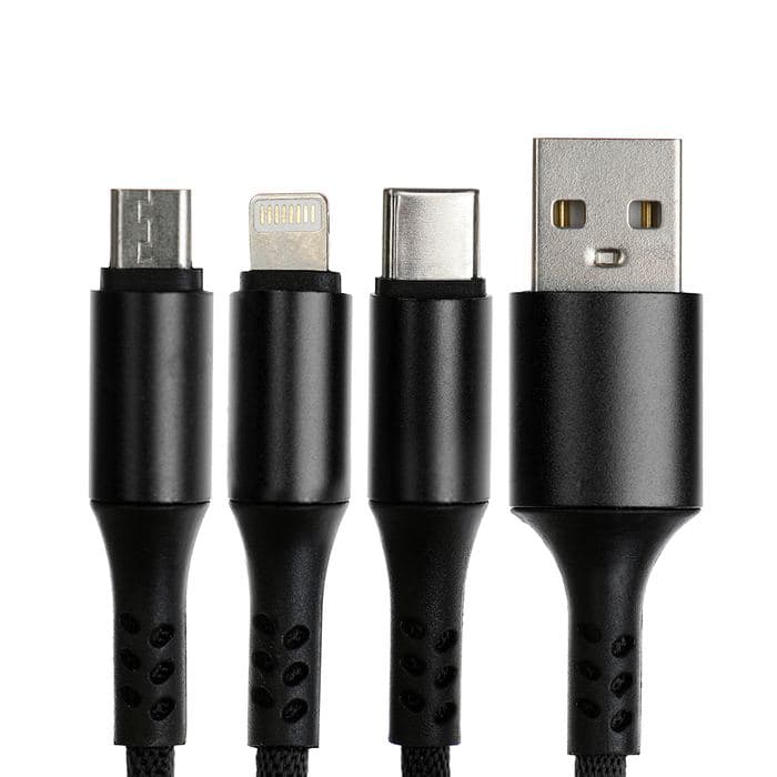 Кабель брелок 3 в 1, MicroUSB/Type-C/Lightning - USB, 2.4 А, чёрный — фото 2