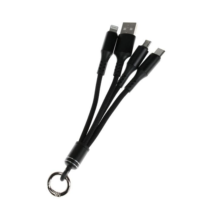 Кабель брелок 3 в 1, MicroUSB/Type-C/Lightning - USB, 2.4 А, чёрный — фото 3