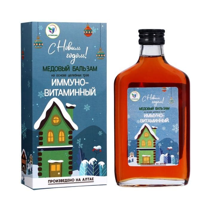 Новогодний безалкогольный алтайский медовый бальзам на травах Vitamuno «Иммуно-витаминный», 250 мл — фото 2