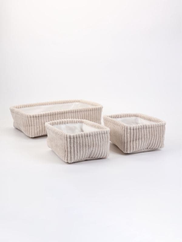 Корзины «Soft&Pure», набор 3 шт.: 1 шт. 38×27×11.5 см, 2 шт. 22×18×11 см, полиэстер, молочные — фото 2