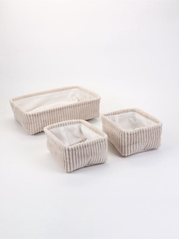 Корзины «Soft&Pure», набор 3 шт.: 1 шт. 38×27×11.5 см, 2 шт. 22×18×11 см, полиэстер, молочные — фото 3