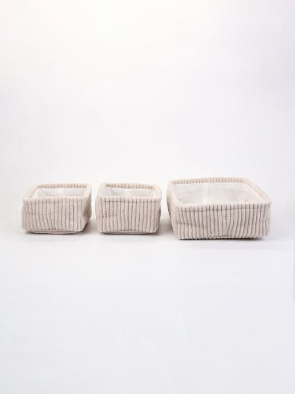 Корзины «Soft&Pure», набор 3 шт.: 1 шт. 38×27×11.5 см, 2 шт. 22×18×11 см, полиэстер, молочные — фото 4