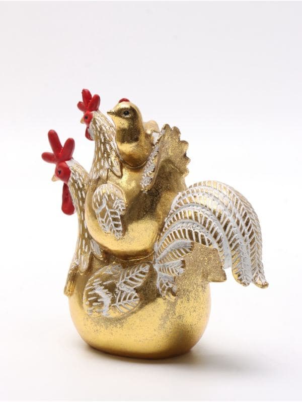 Фигурка декоративная «Петушок, курочка и цыплёнок», полистоун, 18×7×16 см, золото с белыми узорами — фото 2