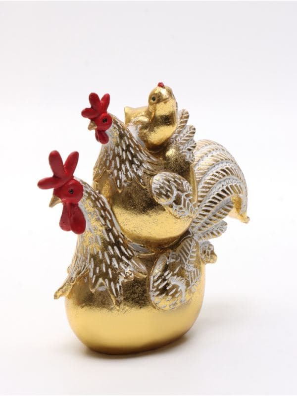Фигурка декоративная «Петушок, курочка и цыплёнок», полистоун, 18×7×16 см, золото с белыми узорами — фото 3